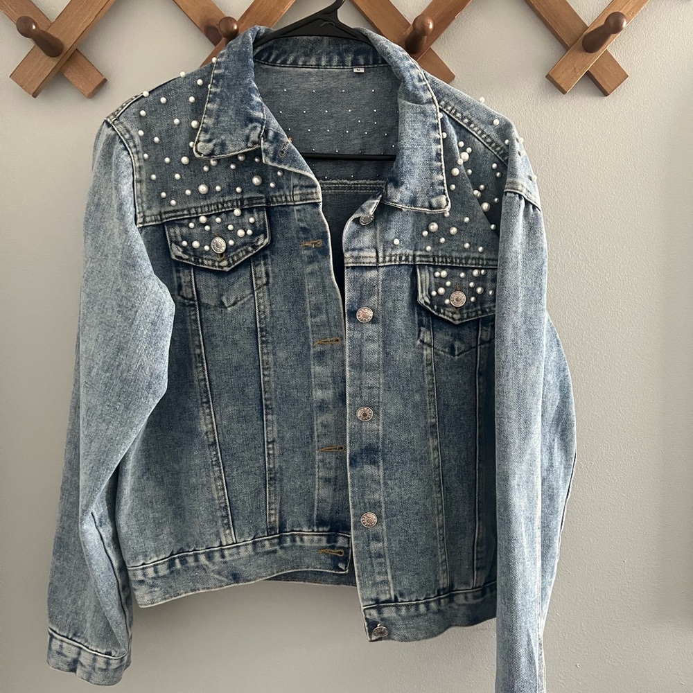 Bride Pearl Embellished Denim Jacket